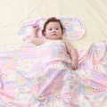 Soft muslin bamboo cotton baby swaddle and pillow set with cartoon bear and star patterns - Happy Bear
