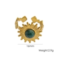 14K gold plated sunburst open ring with geometric band and centered green stone - R11-African Jade