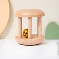 Natural wood baby rattle with internal golden bell on a minimalist geometric display - Beech Bell Rattle (1 Bell)