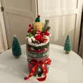 Christmas gift box with teddy bear, Santa Claus figure, pine cones and red berries - With Gift Bag & LED Light / Green - English Style