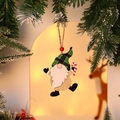 Wooden Christmas gnome pendant with green plaid hat and red bead on festive background - Style 8 (Green Hat Gnome with Candy)