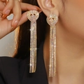 Golden heart-shaped rhinestone earrings with sparkling multi-row long fringe tassels - Gold Heart Colorful Tassel Style (DTE1816402GL-WAB)