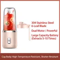 Portable pink electric juicer cup with 6-blade stainless steel and rechargeable base - Single Cup without Lid / 6-Blade Cutter / Pink