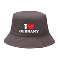 Retro dark grey cotton bucket hat featuring a white 'I Love Germany' print with a red heart - M / 4# I Love Germany - Gray