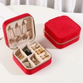 Square red velvet jewelry travel case with secure metal zipper for rings and necklaces - No. 122 Zipper Style - Red Velvet