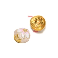 Gold-plated stainless steel flower enamel pendant 26mm with rhinestones for DIY necklaces - Oval Flower / 26*27mm / Pink Multi