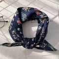 Detailed close-up of dark blue floral cotton scarf with precise edge stitching - XY-26 Deep Blue Pink Orange Floral