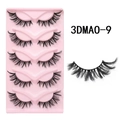 Detailed view of 5 pairs of thick 3D cat-eye false eyelashes on pink tray model 3DMA0-9 - 3DMAO-9