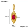 Gold plated stainless steel pendant featuring a vintage red oval natural stone - Leaf Gold With Red Stone (AP41564B-5)