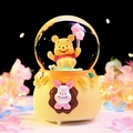 Disney Winnie the Pooh crystal ball on honey pot base with pink star balloon and glitter - Yellow Honey Jar Pooh - Pink Star / Medium 80mm (Snowing/Light/Music)