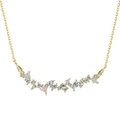 Elegant gold S925 silver necklace featuring various cut white crystals and olive leaf fringe - Multi-Shape Gemstone Cluster Style (DY190762)