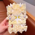 Cute yellow children's hair clip set with lace bows, pearls, and plaid flower patterns - 559# Yellow 10pcs Set