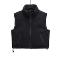 Women's stylish black padded vest with stand collar and zipper closure on white background - XS / Black