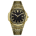 Vintage bronze watch for men featuring baroque floral engraving and black textured dial - Black Dial Gold Case