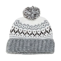 Detail of bohemian geometric jacquard knit pattern and soft grey pompom on the beanie - M (56-58cm) / Gray