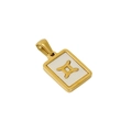 Square 18k gold plated stainless steel Gemini zodiac pendant with white shell inlay - Gemini