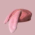 Rosa Denim Baskenmütze mit Plüschhasenohren, süße Mütze im japanischen Stil für Damen - Rosa