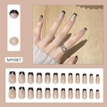 Cat eye nepnagels met zwarte French tips en subtiele glinstering, set van 24 stuks - Zwarte Franse Kattenoog Stijl (MY087)