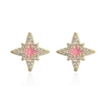 Detail of 18K gold plated star stud earrings with pink enamel and clear cubic zirconia - Eight-pointed Star / Pink Enamel / Gold / Pink (41178)