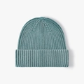 Thick ribbed knit beanie hat in slate blue with wide fold-over cuff for winter warmth - Lake Blue (24B091)