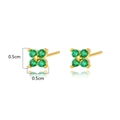 Golden clover stud earrings with 0.5cm green gemstones and sparkling center beads - Green Flower Gold Stud Earrings