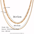Double-layered 18K gold plated stainless steel Figaro and snake chain necklace for women - Double Layer Figaro and Snake Chain Necklace - Gold