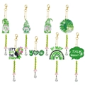 DIY 5D diamond painting keychains featuring green gnomes and mental health awareness themes - Artistic Text Design Series