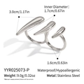 Detail showing dimensions of silver hip hop stainless steel drop claw open ring - Three Claw Spike Style (YYR025073-P) / Silver