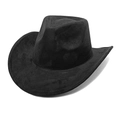 Detailed close-up of a black faux suede wide-brim cowboy hat with fine fabric texture - M (56-58cm) / Black