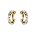 Detail of gold C-shaped earrings with double-layer cubic zirconia and green stones inlay - Green Zirconia + White Zirconia / Gold/Green