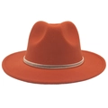 Orange wide brim wool fedora hat with elegant silver metal band accessory - Caramel (Gold Ring)