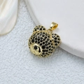 Ciondolo a forma di orsetto placcato oro 18K con micro-pavé di gemme nere per collana - Nero