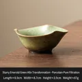 Colino da tè in ceramica con smalto verde smeraldo e bordo ondulato effetto sfumato - Verde Stellato Forno Cambiato / Filtro Singolo
