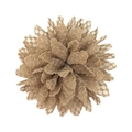 Macro detail of khaki lace flower hair accessory with honeycomb mesh texture on white background - Light Brown