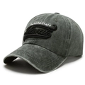 Casquette de baseball vintage en coton gris foncé lavé avec broderie Hawaii et visière - Réglable / Vert Militaire