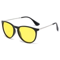 Retro polarized cat eye sunglasses with black frames and yellow lenses for men and women - Matte Black Silver Leg Night Vision Yellow Polarized C11