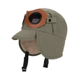 Olive green pilot style winter hat for boys with goggles and plush earflaps - Green Grey (With Goggles)