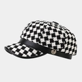 Berretto stile retrò pied-de-poule in tweed da donna con finiture in ecopelle - Taglia unica / Scacchi Bianco Nero