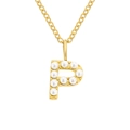Elegante collana con pendente iniziale P in acciaio inossidabile dorato con accenti di perle - Lettera P - Oro