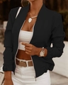 Women's black zip-up cardigan jacket with stand collar and ribbed elastic cuffs - S / Black