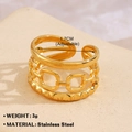 Gold-plated stainless steel triple-layered open ring featuring a curb chain texture - Triple Layer Open 699-3 / Gold