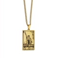 Golden Magician Tarot card necklace with stainless steel rectangular pendant and chain - Magician / Gold