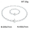 Silver stainless steel OT buckle chain set including necklace and bracelet jewelry - Silver Set (45cm)