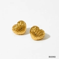 Golden heart stud earrings with radiating texture finish in durable stainless steel - Gold Ribbed Heart Earrings D2502