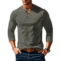 Men's slim-fit long sleeve Henley shirt in dark army green corduroy textured fabric - S / Army Green