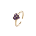 Bague ouverte vintage dorée avec motif cœur en émail violet pour femmes et filles - Ouvert Réglable / Violet