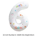 Ballon chiffre 6 blanc de 32 pouces en aluminium avec imprimé Happy Birthday coloré - Chiffre 6 / 50 Pièces / Blanc