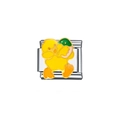 Italian modular stainless steel bracelet charm featuring a yellow chick in green hat - Yellow Chick Style (Y244)