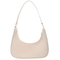 Sac demi-lune minimaliste en nylon beige avec finition lisse et anneaux métalliques - Blanc