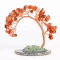 Handcrafted orange crystal tree with green stone base and copper wire branches - Southern Red Agate